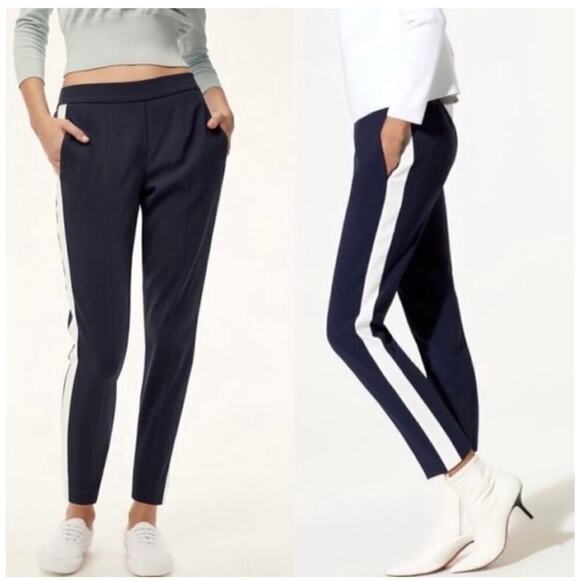 Aritzia Babaton Conan crop striped Pant Size 10 Navy/white - Picture 1 of 7
